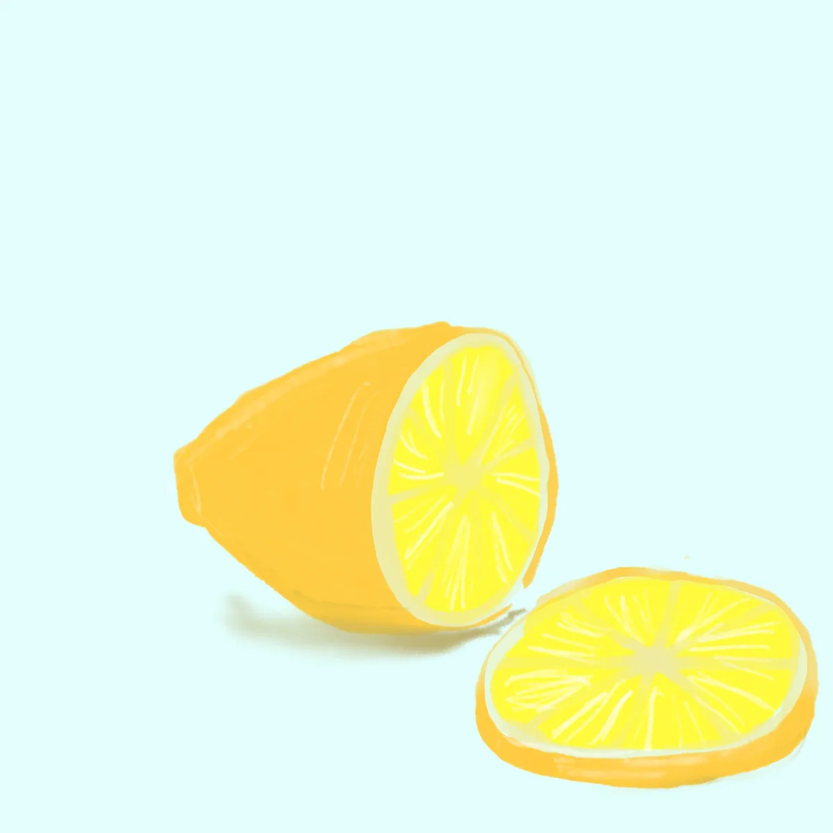 A stylized illustration shows a lemon cut in half against a pale blue background, with one half standing upright and the…