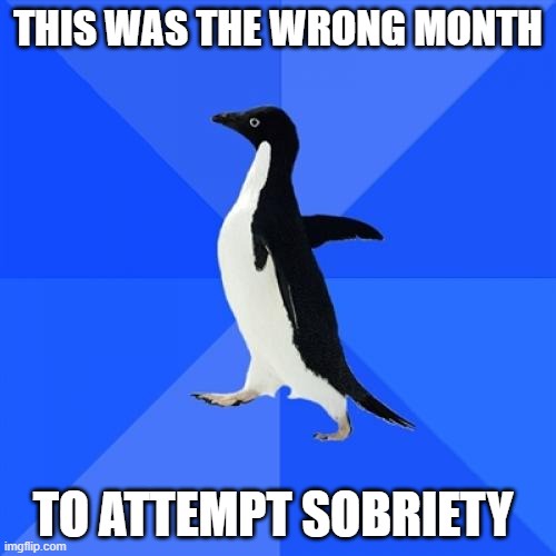 A black-and-white penguin stands against a blue background with diagonal lines, looking slightly to the side. The text at…