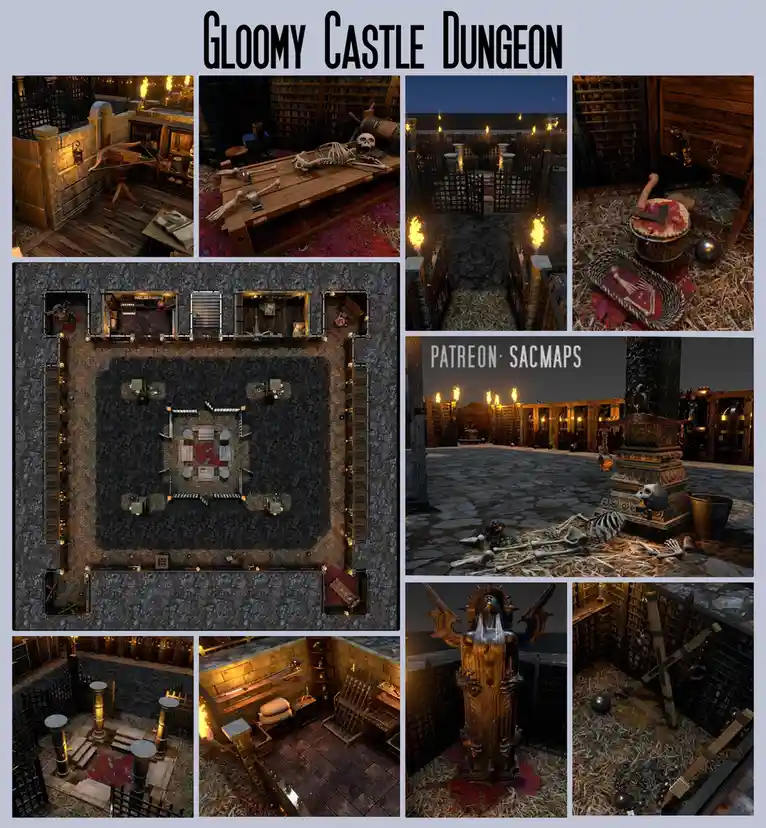 Explore the Gloomy Castle Dungeon with These Free DnD/TTRPG Maps
