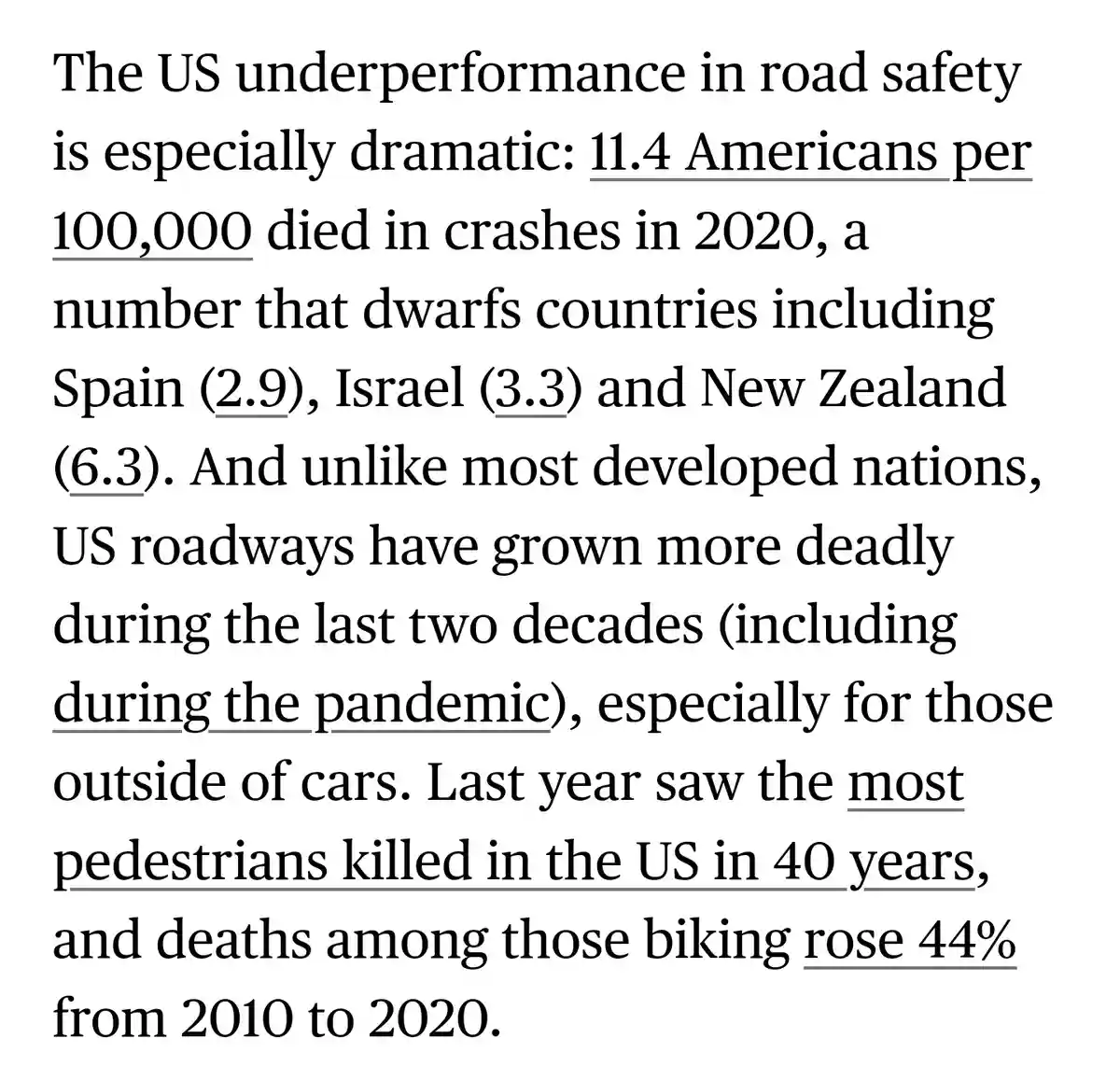 The image displays a block of black text on a white background, presenting statistics about US road safety. It states that…