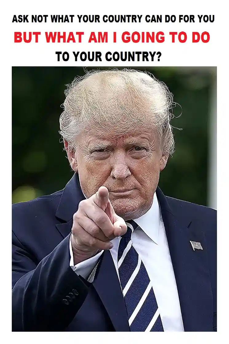A close-up photo of Donald Trump pointing directly at the viewer with a stern expression. He wears a dark suit, white shirt…