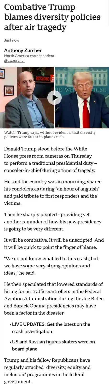 A news article screenshot shows a split image: on the left, a man in a grey blazer looks shocked; on the right, Donald Trump…