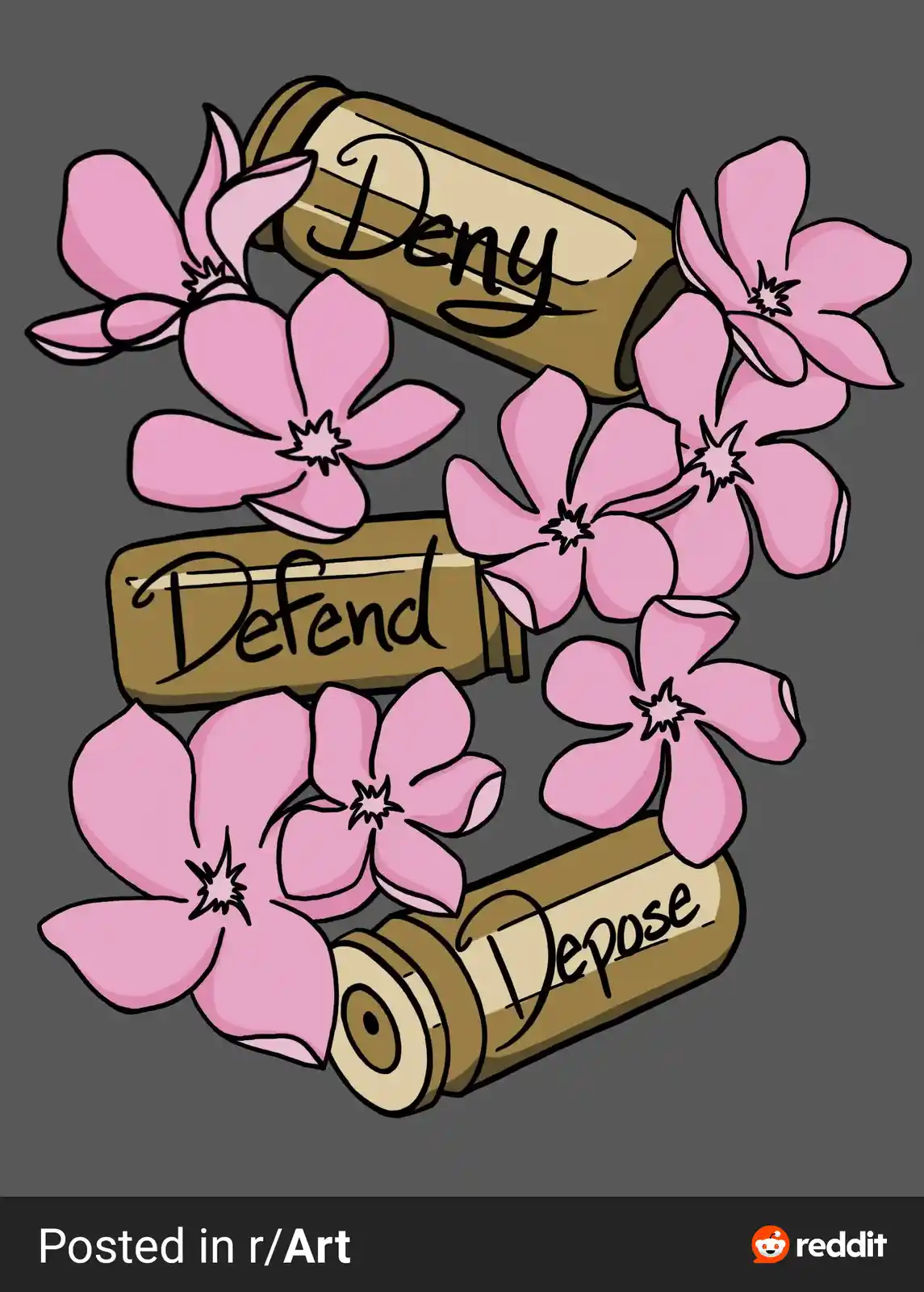 A cartoon illustration shows three rolled-up scrolls labeled 'Deny', 'Defend', and 'Depose', arranged vertically and…