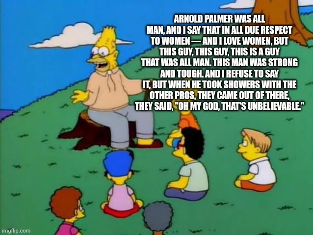 A still from The Simpsons shows Bart Simpson sitting on a tree stump, dramatically telling a story to a group of children…