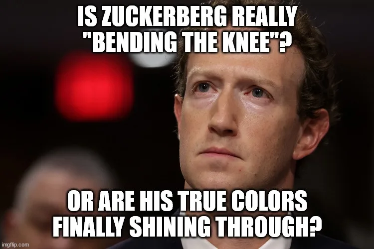 A close-up photo of Mark Zuckerberg with a serious, slightly confused expression, overlaid with bold white text asking if he…