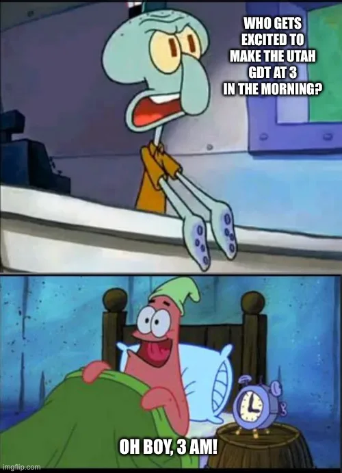 The meme features two panels from SpongeBob SquarePants. The top panel shows Squidward Tentacles looking horrified while…