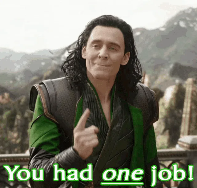 A six-panel image shows Loki from the Marvel Cinematic Universe, wearing his signature green and black armor, pointing his…