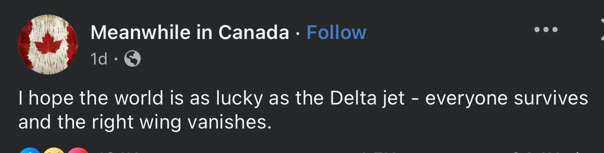 A screenshot of a social media post from a profile named 'Meanwhile in Canada' with a Canadian flag profile picture. The…