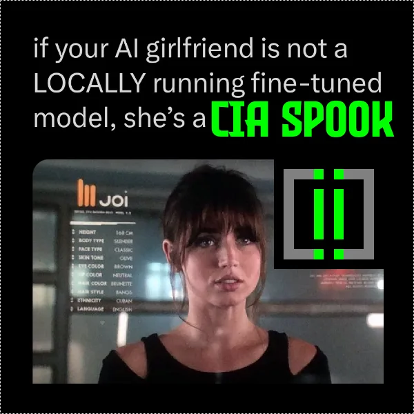 A screenshot from the movie 'Blade Runner 2049' featuring the character Joi, with a data profile overlay on her left and a…