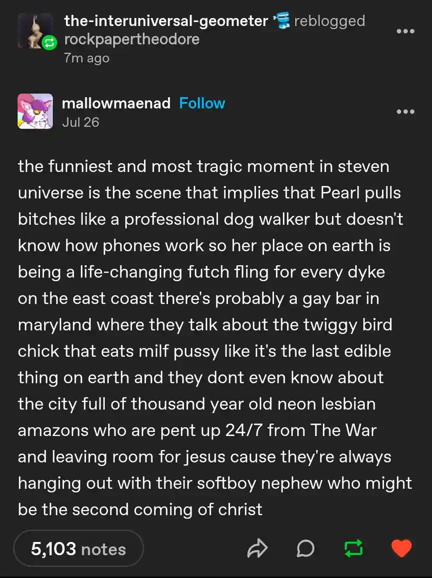 The image displays a Tumblr post by user 'mallowmaenad' from July 26, featuring a long block of white text on a dark…