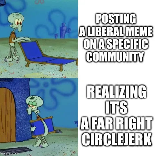 The image is a two-panel meme featuring the character Squidward from SpongeBob SquarePants. In the top panel, he stands…