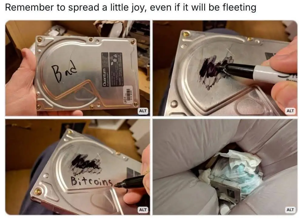 A four-panel image shows a person using a black marker to write 'Bad' on a hard drive, then scribbling over it with…