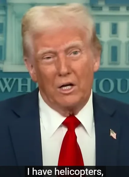 A close-up image of Donald Trump speaking, wearing a dark suit, white shirt, and red tie, with a blurred White House…