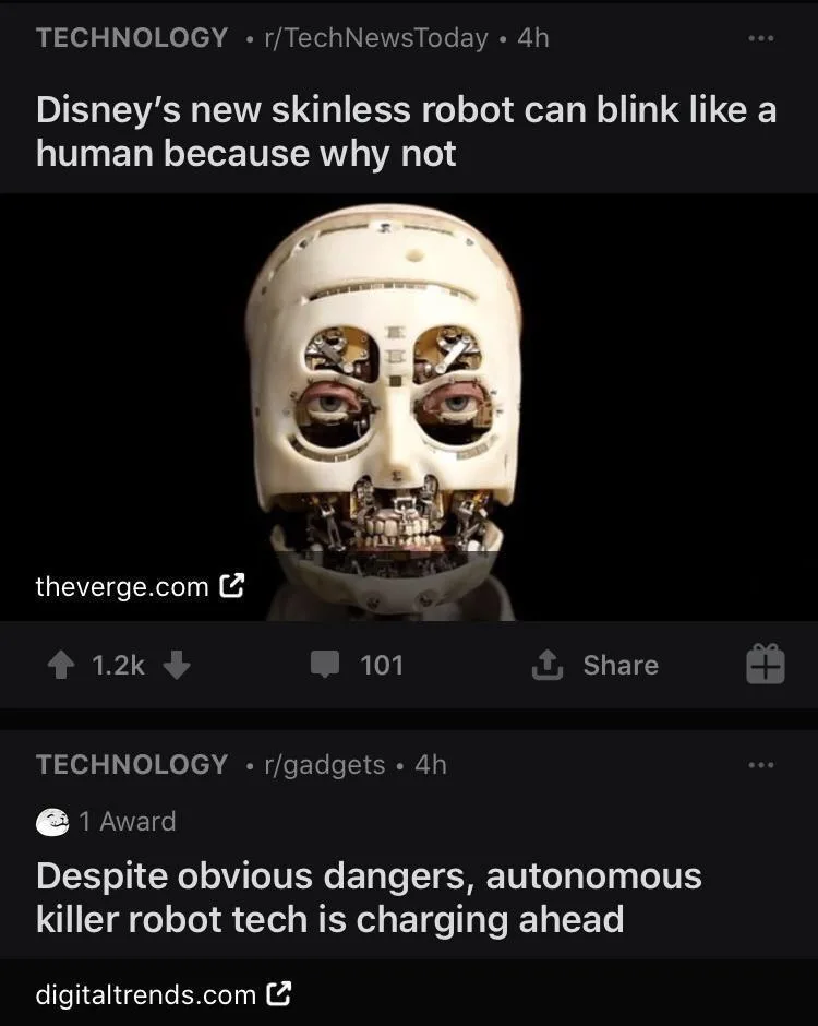 The image shows a close-up of a robot head with exposed internal mechanisms, including visible gears and wires around the…