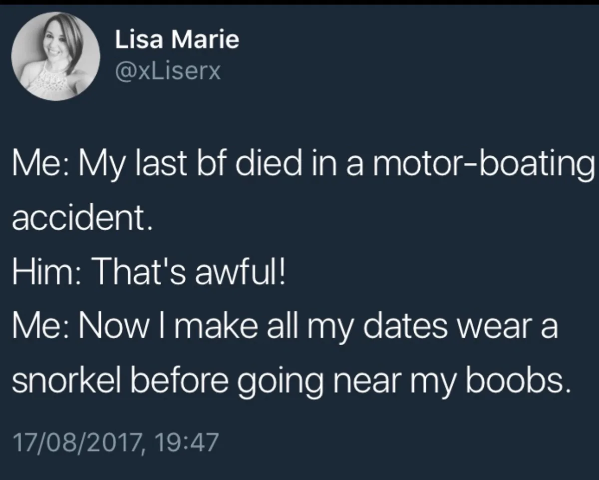A screenshot of a tweet by Lisa Marie (@xLiserx) from August 17, 2017, showing a dark blue background with white text. The…
