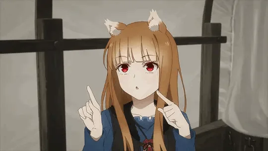 six panels show an anime girl with cat ears and red eyes making various hand gestures while standing in front of a wooden…