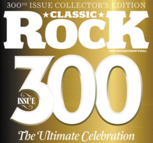 The image displays the cover of a magazine titled 'Classic Rock', celebrating its 300th issue. The cover features large…