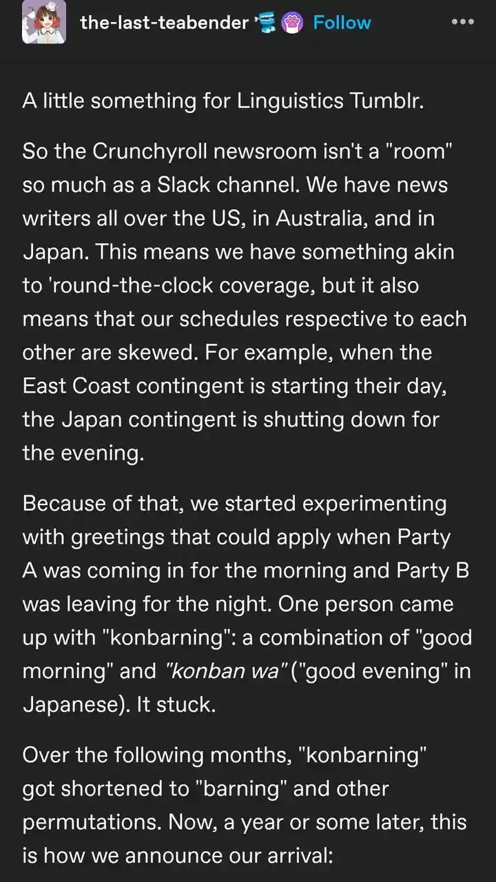 The image displays a screenshot of a Tumblr post by 'the-last-teabender' with white text on a dark background. The text…