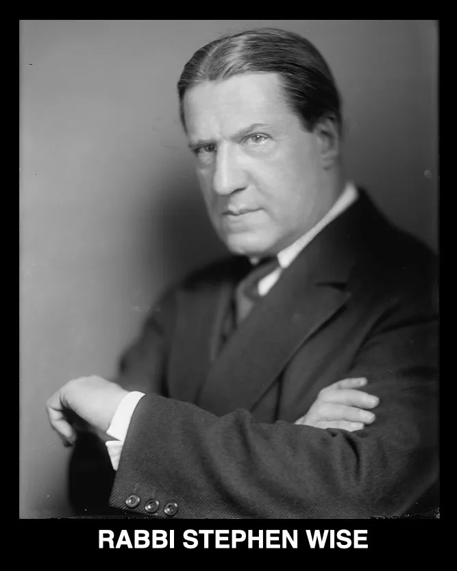 A black-and-white portrait of a man in a suit with arms crossed, looking directly at the camera. The text 'RABBI STEPHEN…