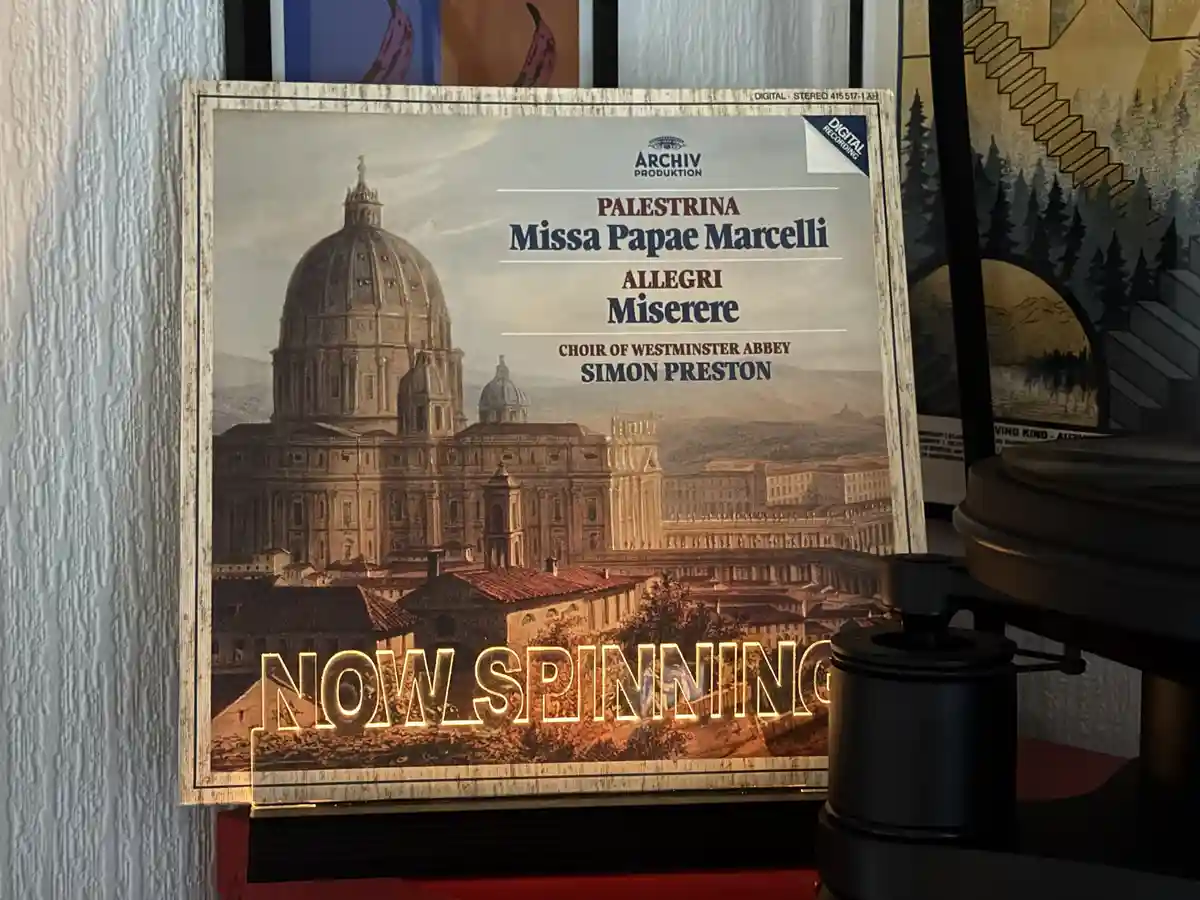 A vinyl record album cover for 'Palestrina Missa Papae Marcelli' and 'Allegri Miserere' by the Choir of Westminster Abbey…
