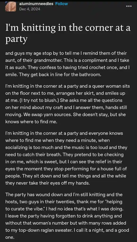 The image displays a dark background with white text, formatted like a social media post. The text is a humorous…
