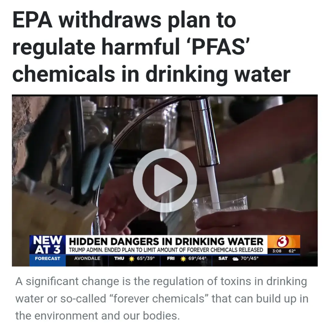 A screenshot of a news article with a video thumbnail showing a person filling a glass from a kitchen faucet. The headline…