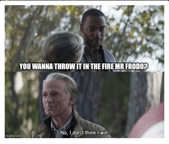 The meme features two panels from a TV show. The top panel shows a Black man with a slight smile looking at another person…