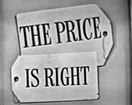 Two overlapping vintage-style price tags, one above the other, with bold black text. The top tag reads 'THE PRICE.' and the…