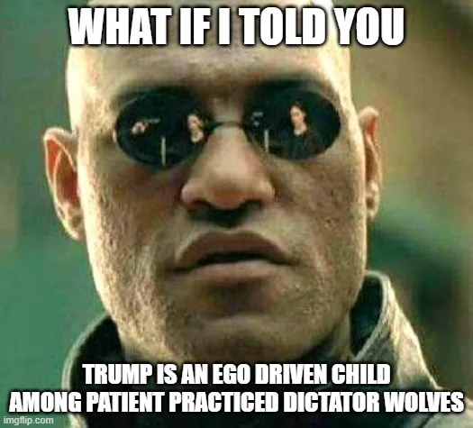 The image shows a close-up of Morpheus from 'The Matrix' wearing his iconic dark sunglasses, with a serious, intense…