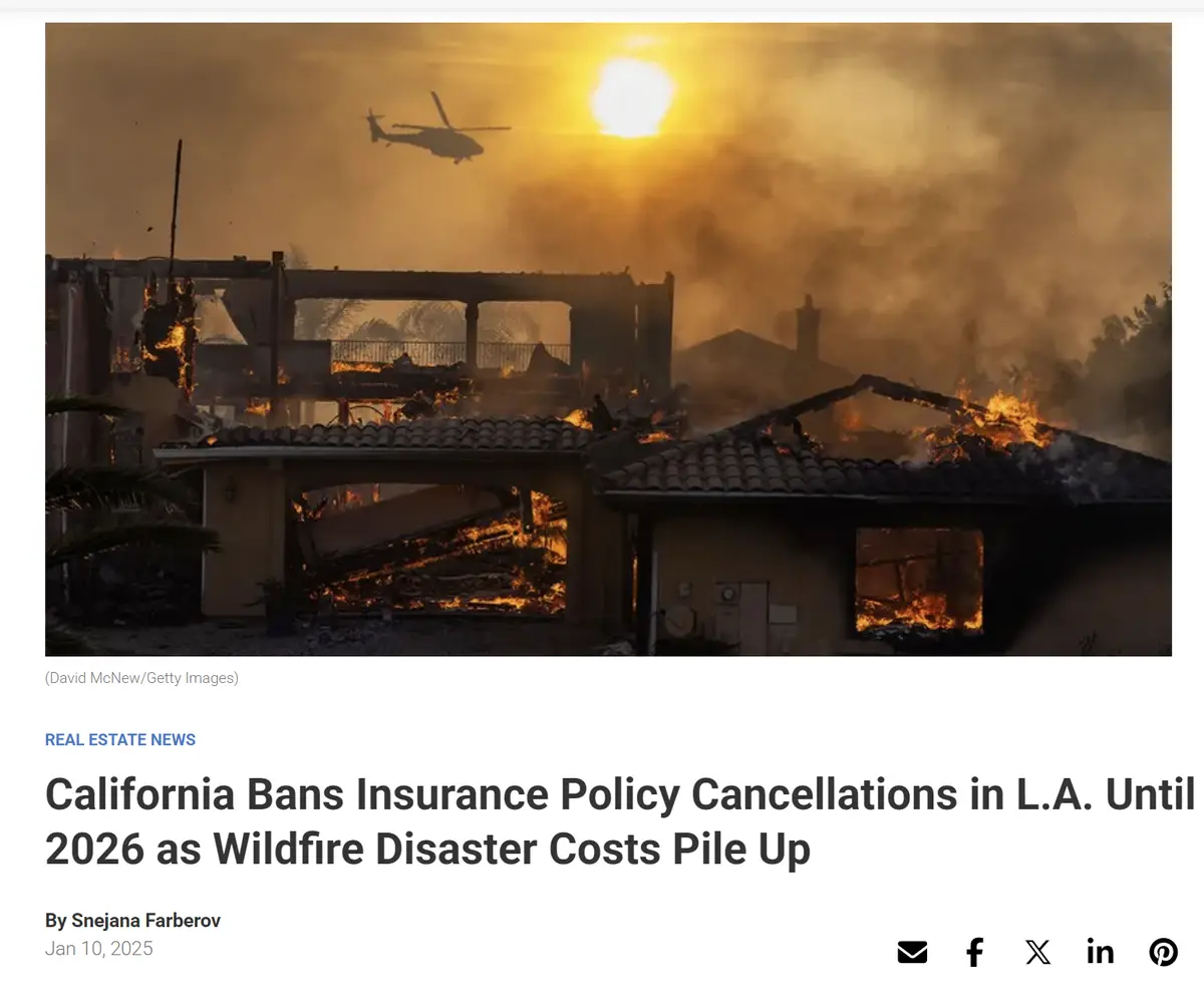 A dramatic photo shows a house engulfed in flames during a wildfire, with a helicopter flying overhead against a hazy…