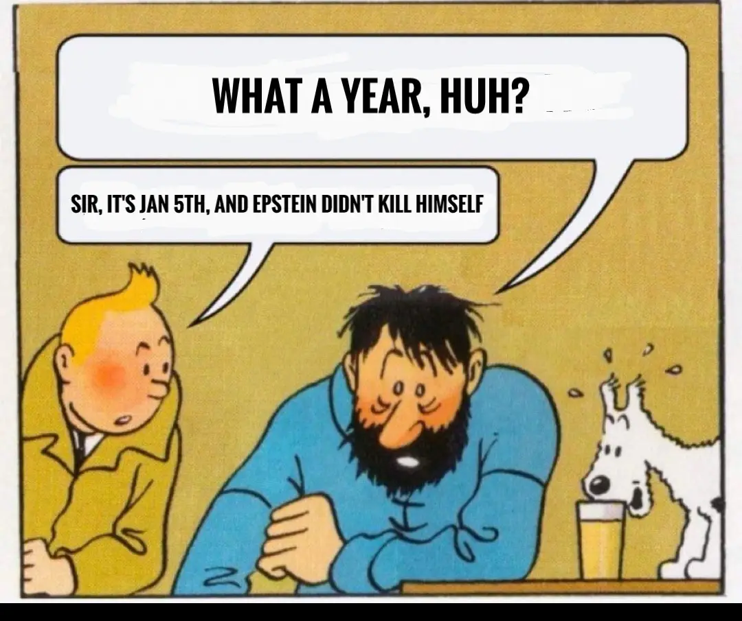 A comic panel featuring Tintin and Captain Haddock at a table, with a white dog beside a glass. Haddock, looking downcast…