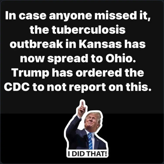 A black background image features white text stating that a tuberculosis outbreak in Kansas has spread to Ohio and that…
