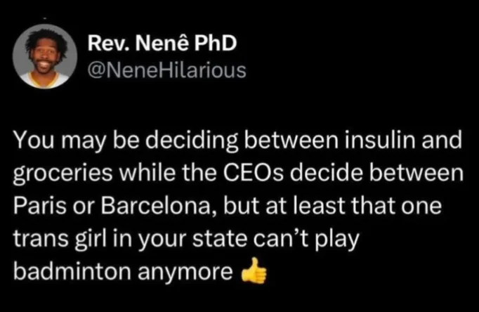 A screenshot of a tweet from Rev. Nenê PhD (@NeneHilarious) with white text on a black background. The tweet reads: 'You may…