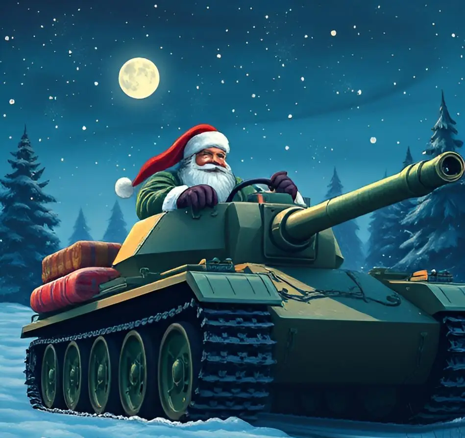A cartoon-style illustration depicts Santa Claus, wearing his traditional red hat and green coat, driving a large green…
