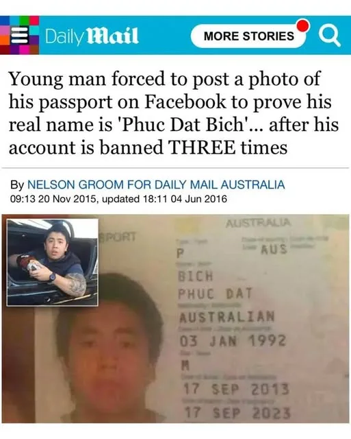 A screenshot of a Daily Mail Australia news article from 2015 shows a young man's passport photo and a smaller inset image…