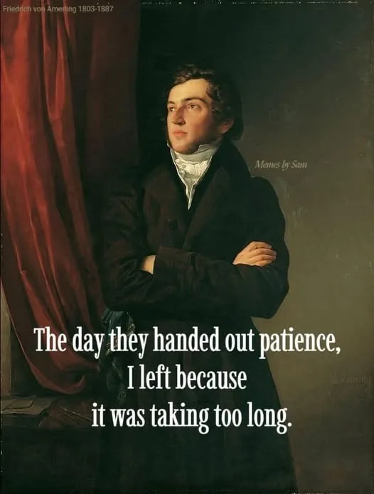 A classical portrait of Friedrich von Amerling (1803-1887) with arms crossed and a stern expression, standing beside a red…