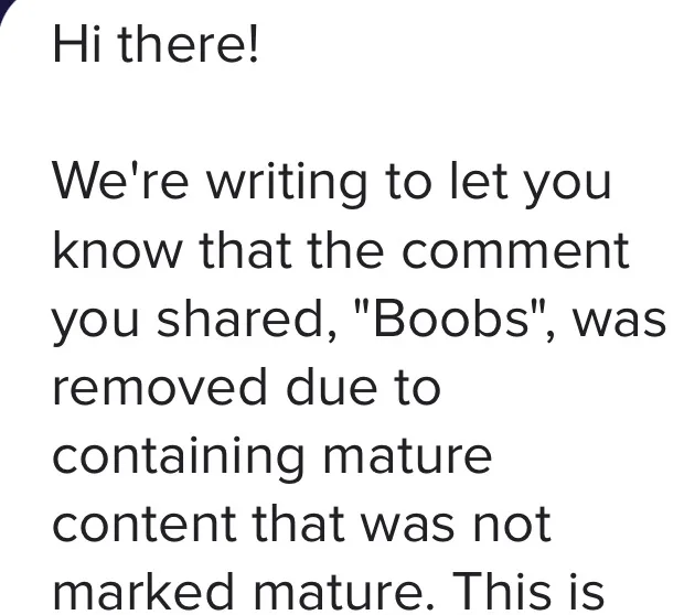 A screenshot of a notification message with black text on a white background. The message informs the user that their…
