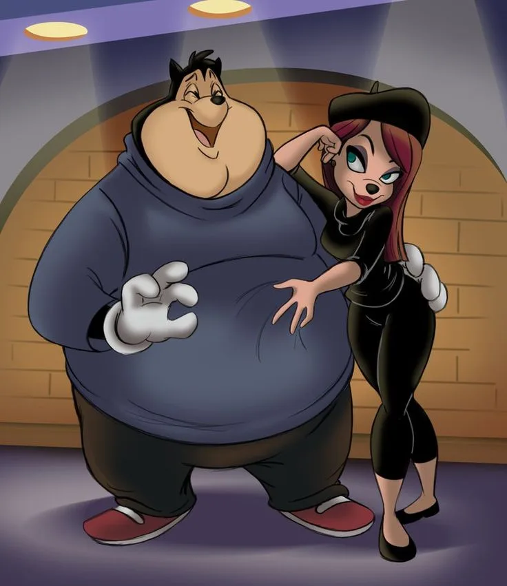 A cartoon image shows a large, smiling, overweight male character in a blue hoodie and red shoes standing next to a smaller…