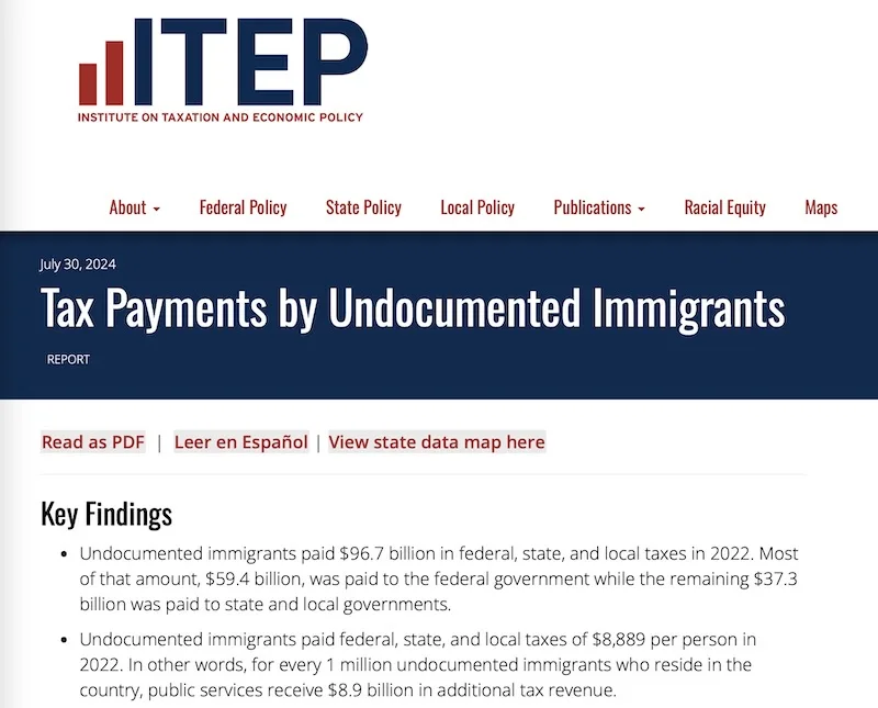 A screenshot of a report from ITEP (Institute on Taxation and Economic Policy) dated July 30, 2024, titled 'Tax Payments by…