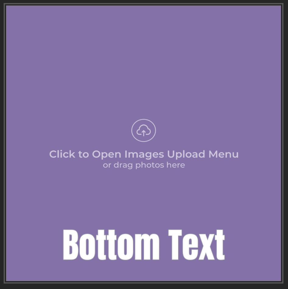 A purple placeholder image with a cloud upload icon and instructional text in the center, and large white text reading…
