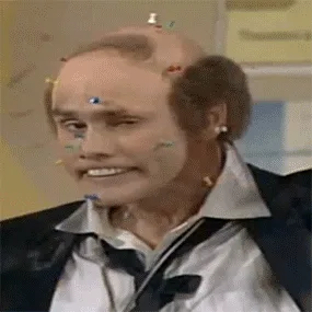 A six-panel meme shows a man with pins stuck to his face and hair, transitioning from a calm expression to a shocked…