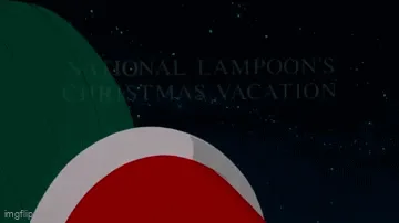 The image shows a sequence from the movie 'National Lampoon's Christmas Vacation' where Santa Claus is depicted holding a…