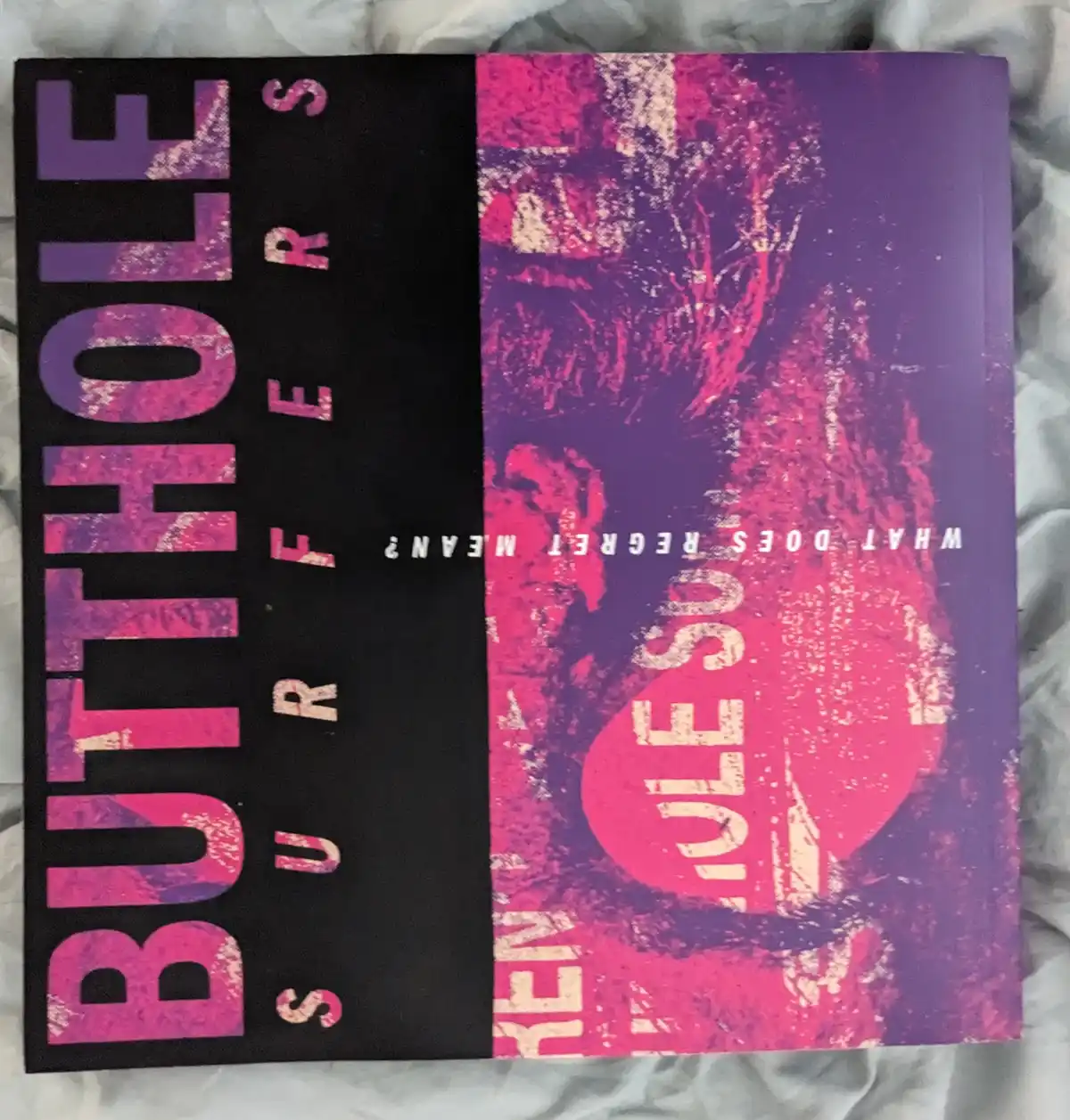 A book cover with the title 'BUTTHOLE SURFERS' in large, distressed pink and purple lettering on a black and pink…