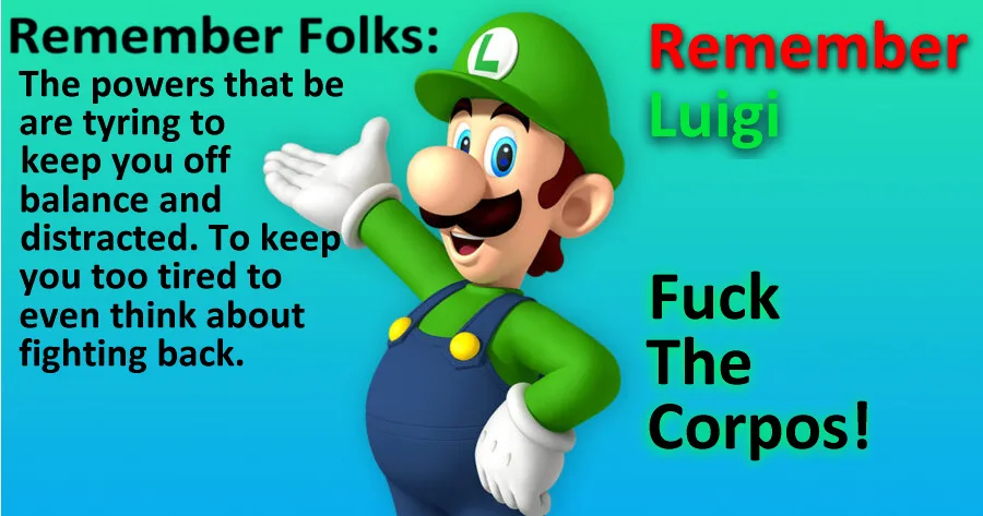 A 3d-rendered Luigi from the Mario franchise stands against a blue gradient background, waving with one hand. Text on the…