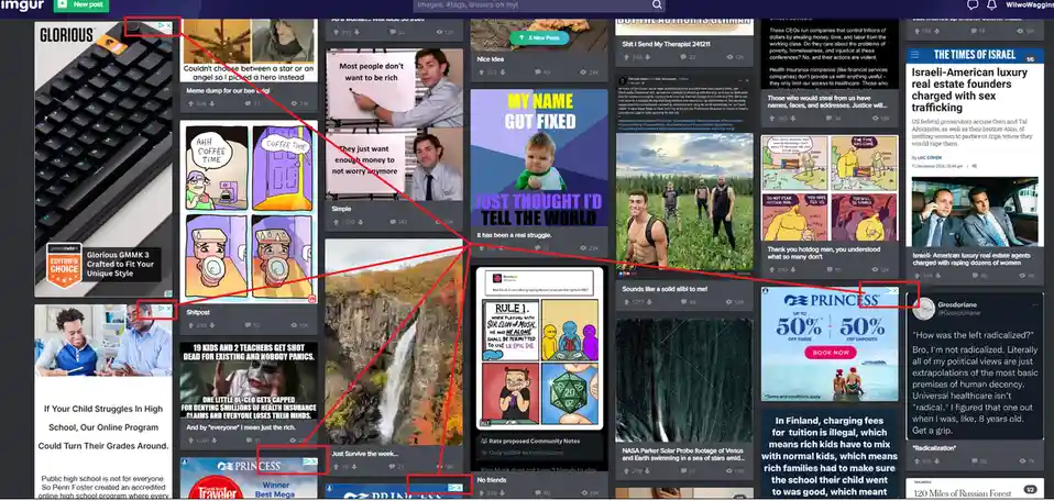 A screenshot of an Imgur page displaying various memes and posts, including a highlighted comment section from user…