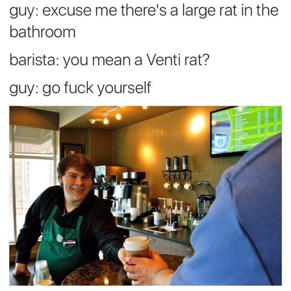 A barista in a green apron smiles while handing a customer a coffee cup at a Starbucks counter. The overlaid text shows a…