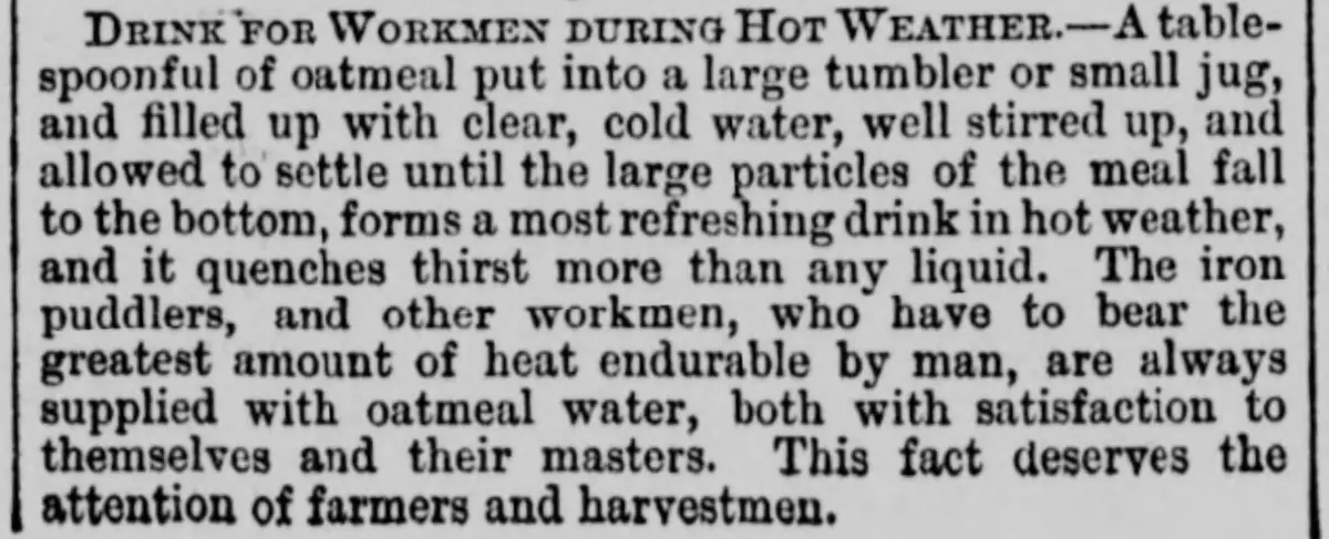 The image displays a vintage newspaper clipping with black serif text on a light background, detailing a historical recipe…