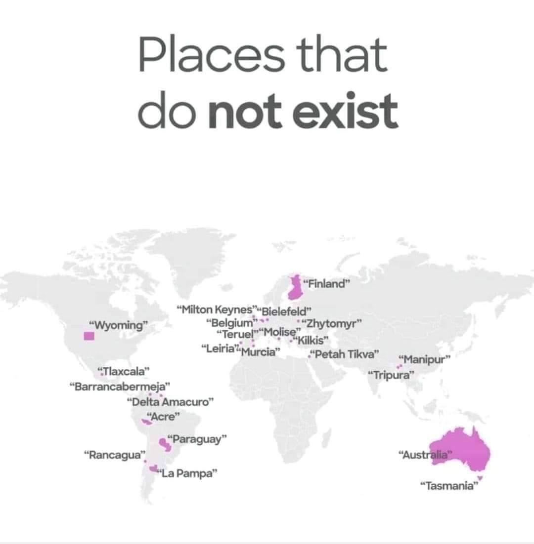 A world map with various locations marked in pink, including 'Finland', 'Australia', 'Tasmania', 'Wyoming', and others…
