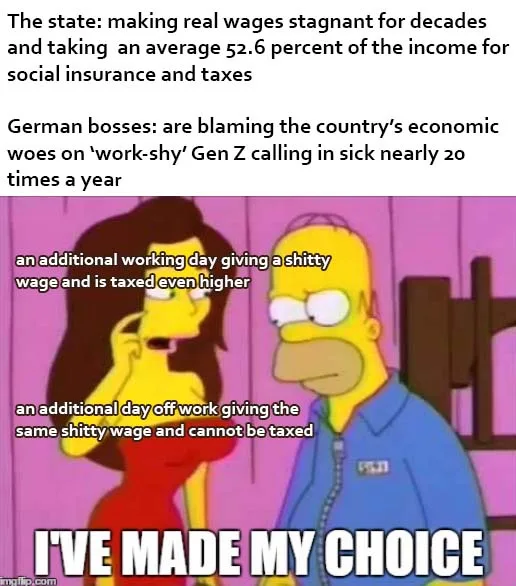 The image shows Homer Simpson and a woman in a red dress, both looking at each other with serious expressions. Text overlays…