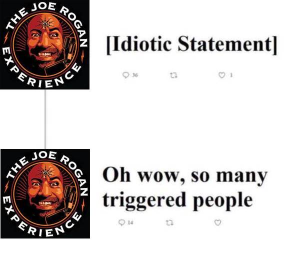 The image displays two identical 'The Joe Rogan Experience' podcast logo graphics stacked vertically, connected by a thin…